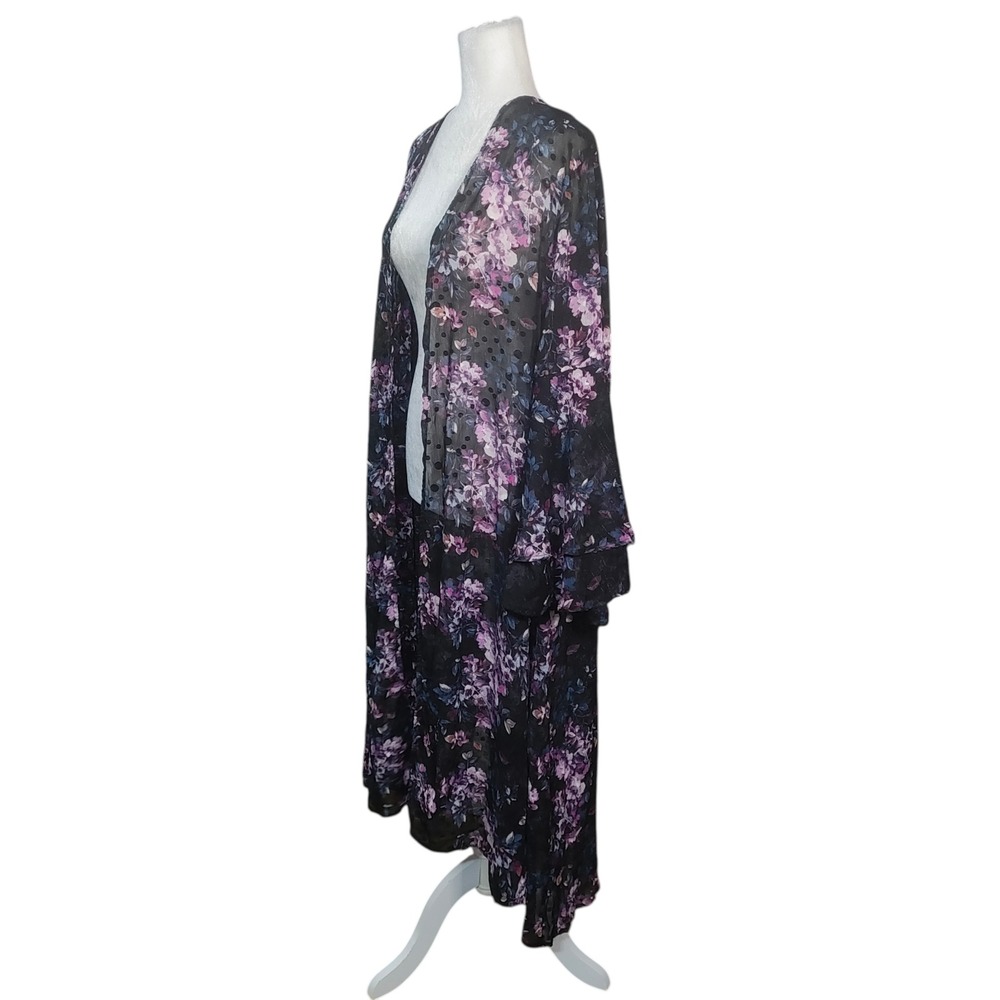 Torrid Women Black Pink Floral Whimsigoth Fairygoth Dark Kimono Bell Sleeve 3X - Picture 3 of 9